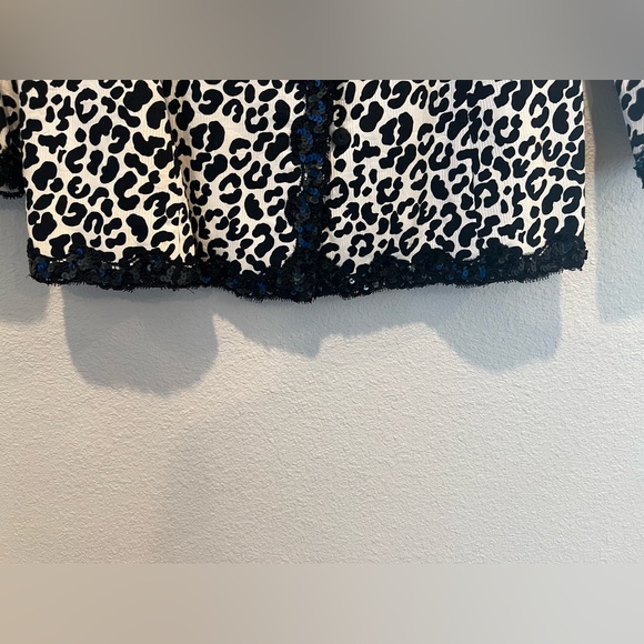 VTG 80s 2 Piece Suit Blazer Jacket Skirt Black White Leopard Print Sequin Trim 6 - Picture 5 of 13
